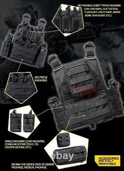 Gilet tactique Urban Assault Black Storm avec porte-plaques et plaques pare-balles de niveau III