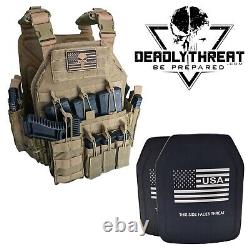 Gilet tactique Urban Assault Tan avec porte-plaques et plaques de protection en céramique de niveau III+