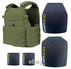 Olive Drab Cati Ar500 Body Armor Base Coat Set 10x12s & 6x6 Side Plates Carrier