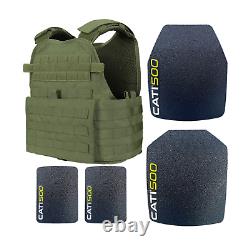 Olive Drab Cati Ar500 Body Armor Base Coat Set 10x12s & 6x8 Side Plates Carrier