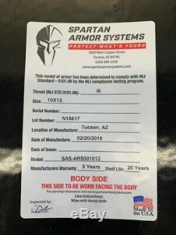 Spartan Armurerie Systems Corps Ar500 Armure Niveau III Avec Des Plaques