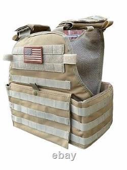 Tactical Vest Coyote Fde Porte-plaquettes De Bronzage Avec Des Plaques Courbes 8x10 Et Des Plaques Latérales