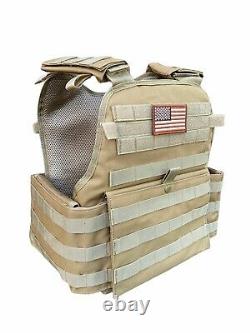 Tactical Vest Coyote Fde Porte-plaquettes De Bronzage Avec Des Plaques Courbes 8x10 Et Des Plaques Latérales